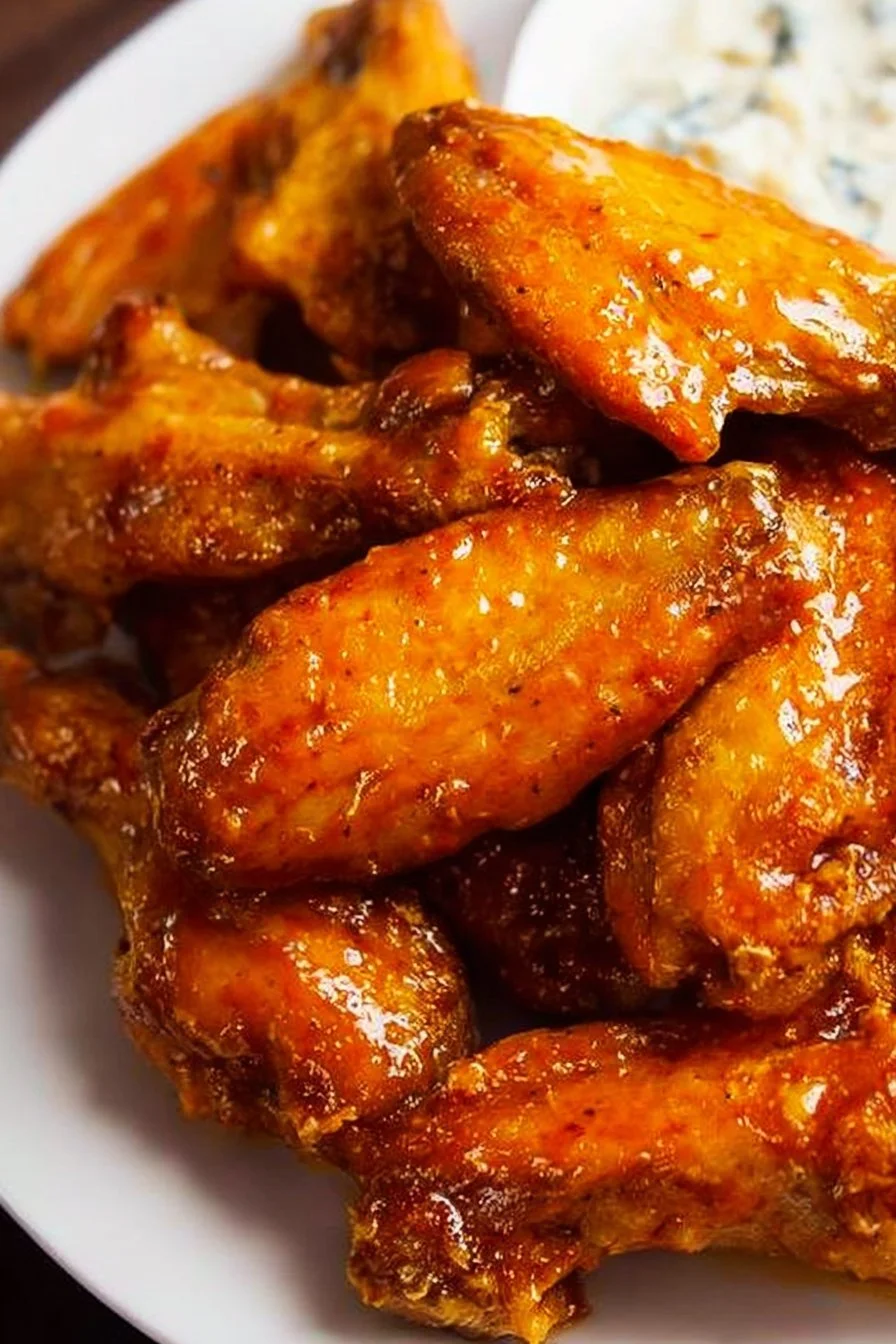 Air Fryer Buffalo Wings 2 Delicious air fryer buffalo wings served with dipping sauce