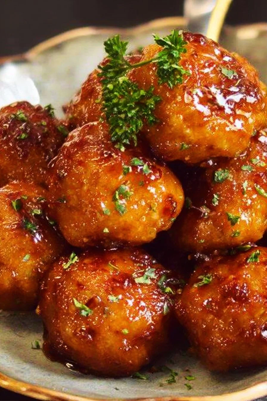 Air Fryer Firecracker Chicken Meatballs served on a plate