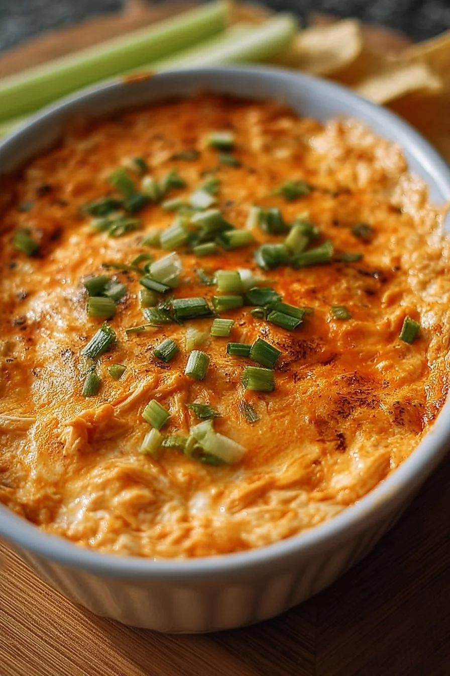 Buffalo Chicken Dip 2 Delicious Buffalo Chicken Dip served in a bowl with chips