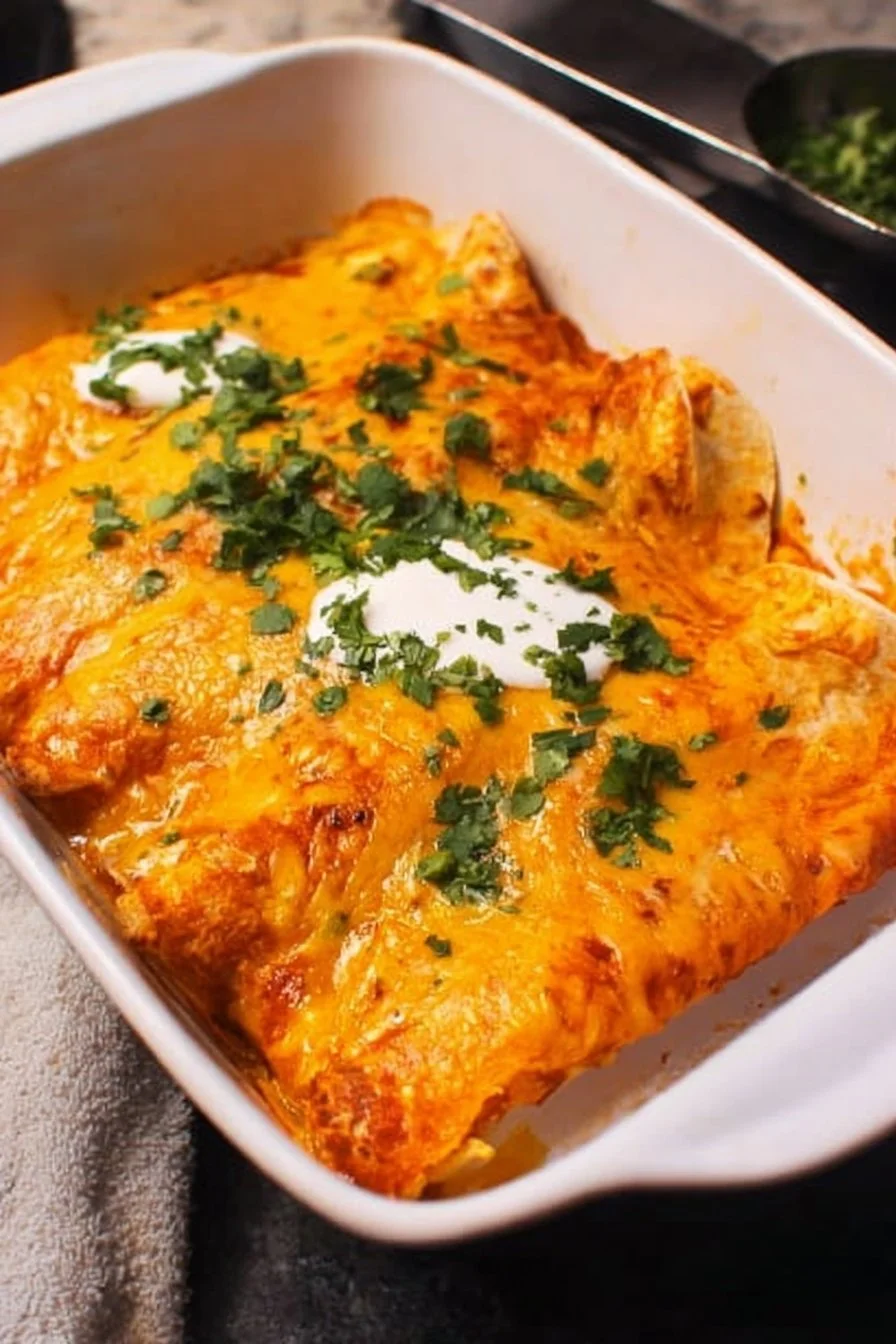 Delicious Buffalo Chicken Enchiladas served with toppings on a plate.