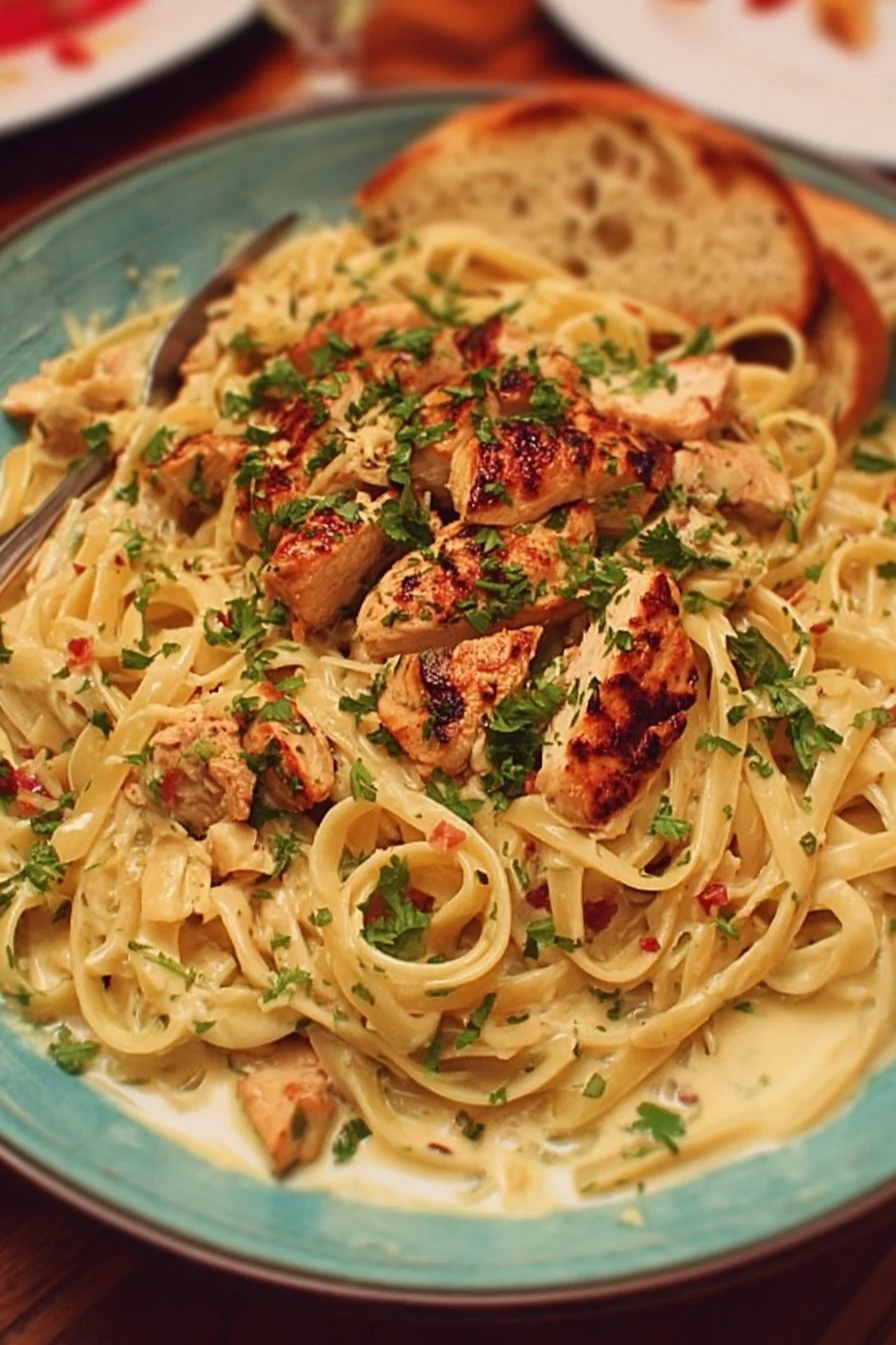 Delicious Cajun Chicken Alfredo served in a creamy sauce with spices