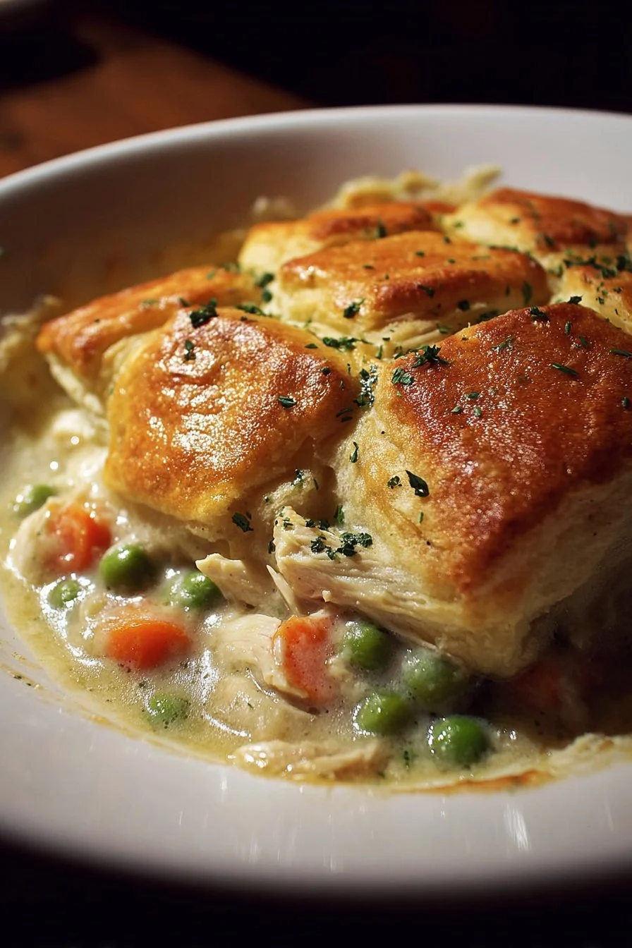 Chicken Pot Pie Casserole 2 Delicious chicken pot pie casserole topped with golden brown crust
