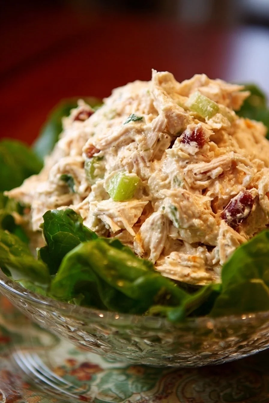 Delicious Chicken Salad Chick Classic Carol served in a bowl with fresh ingredients