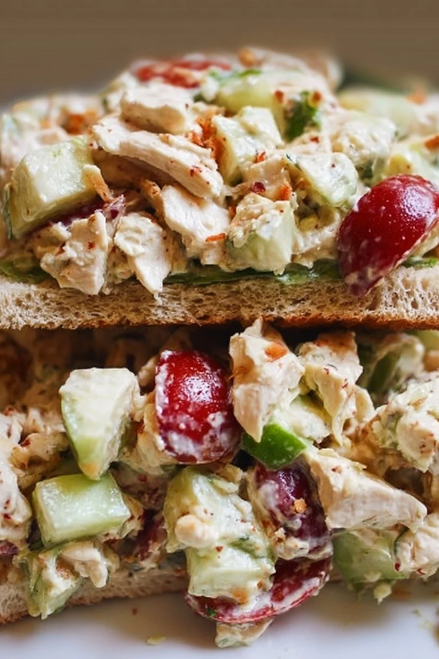 Chicken Salad Sandwiches 2 Delicious chicken salad sandwiches on a platter with fresh ingredients