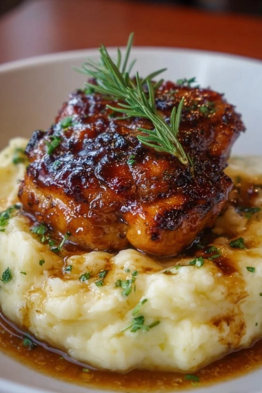 Chipotle Honey Chicken Thighs served with Smoked Gouda Mashed Potatoes