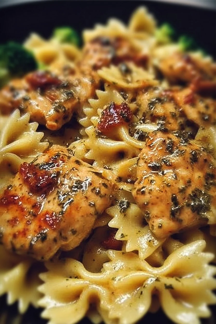 Delicious Lemon Bowtie Chicken with Cowboy Butter sauce on a plate