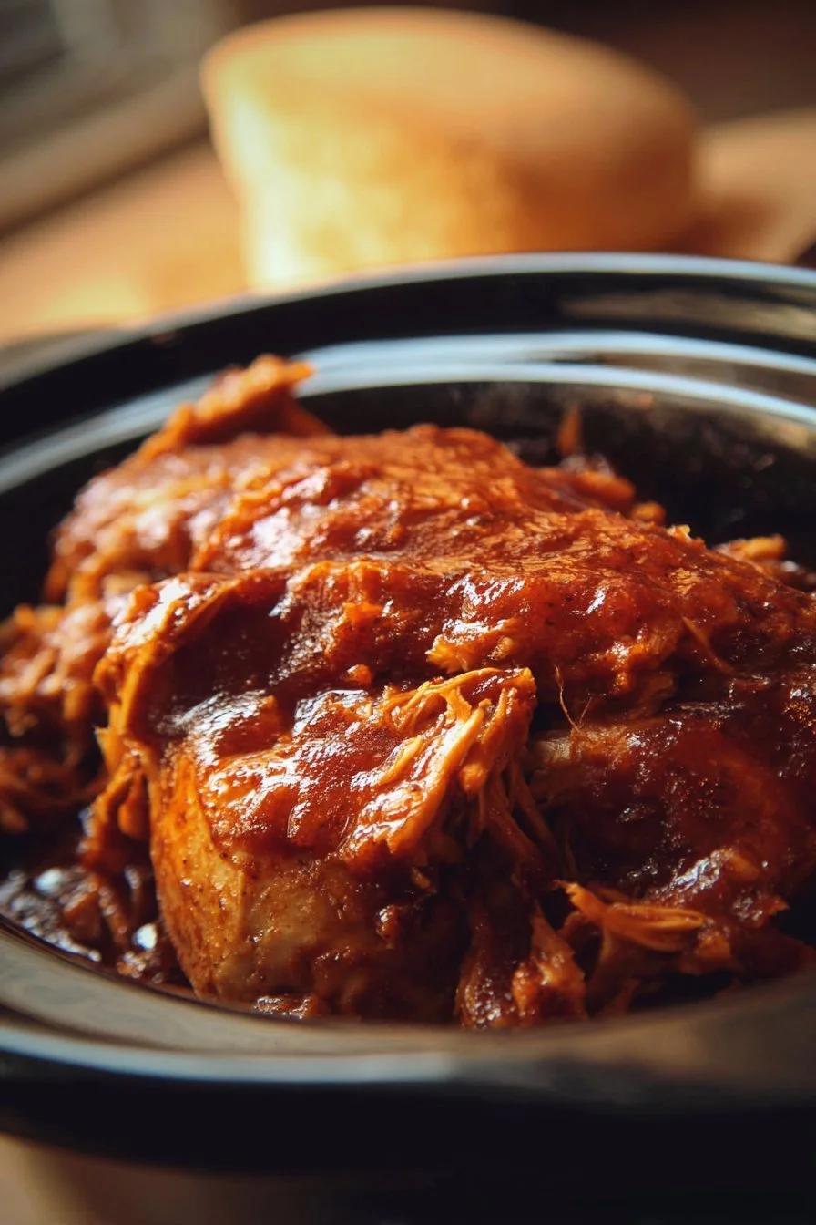 Crockpot BBQ Chicken 2 Delicious crockpot BBQ chicken ready to serve