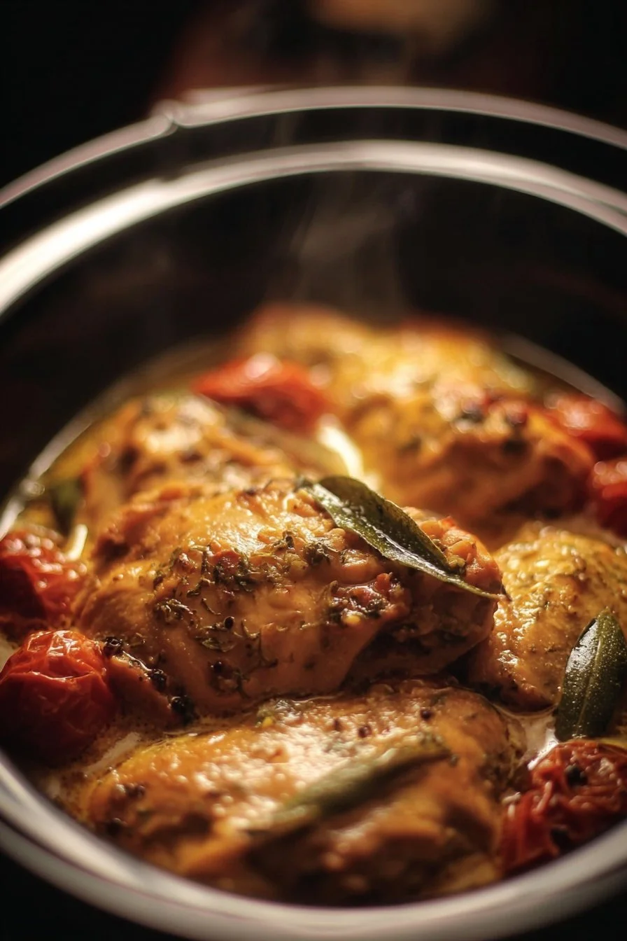 Crockpot Marry Me Chicken 2 Delicious Crockpot Marry Me Chicken served on a plate with herbs.