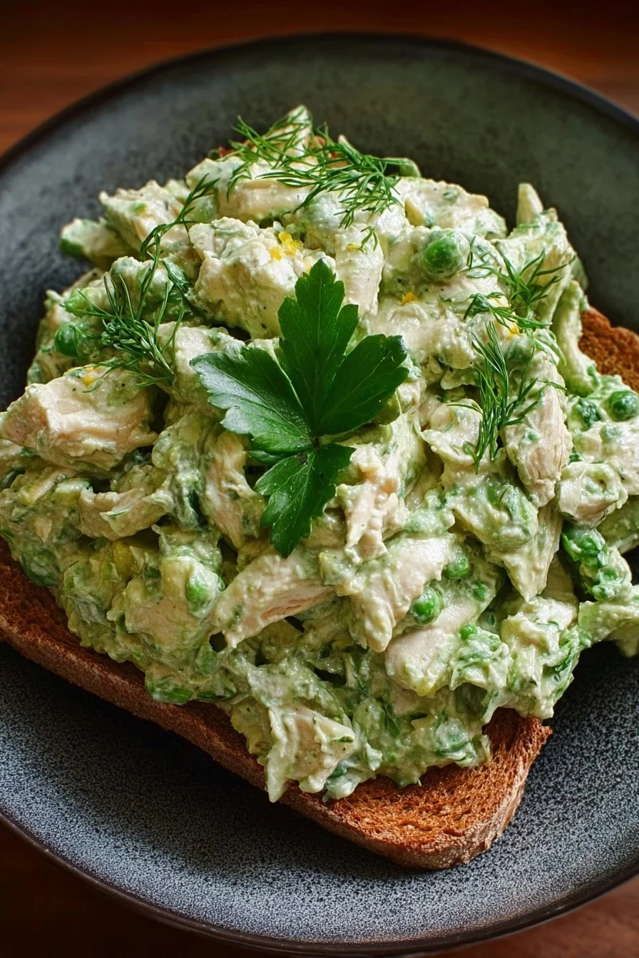 Green Goddess Chicken Salad 2 Green Goddess Chicken Salad with fresh vegetables and chicken in a light dressing