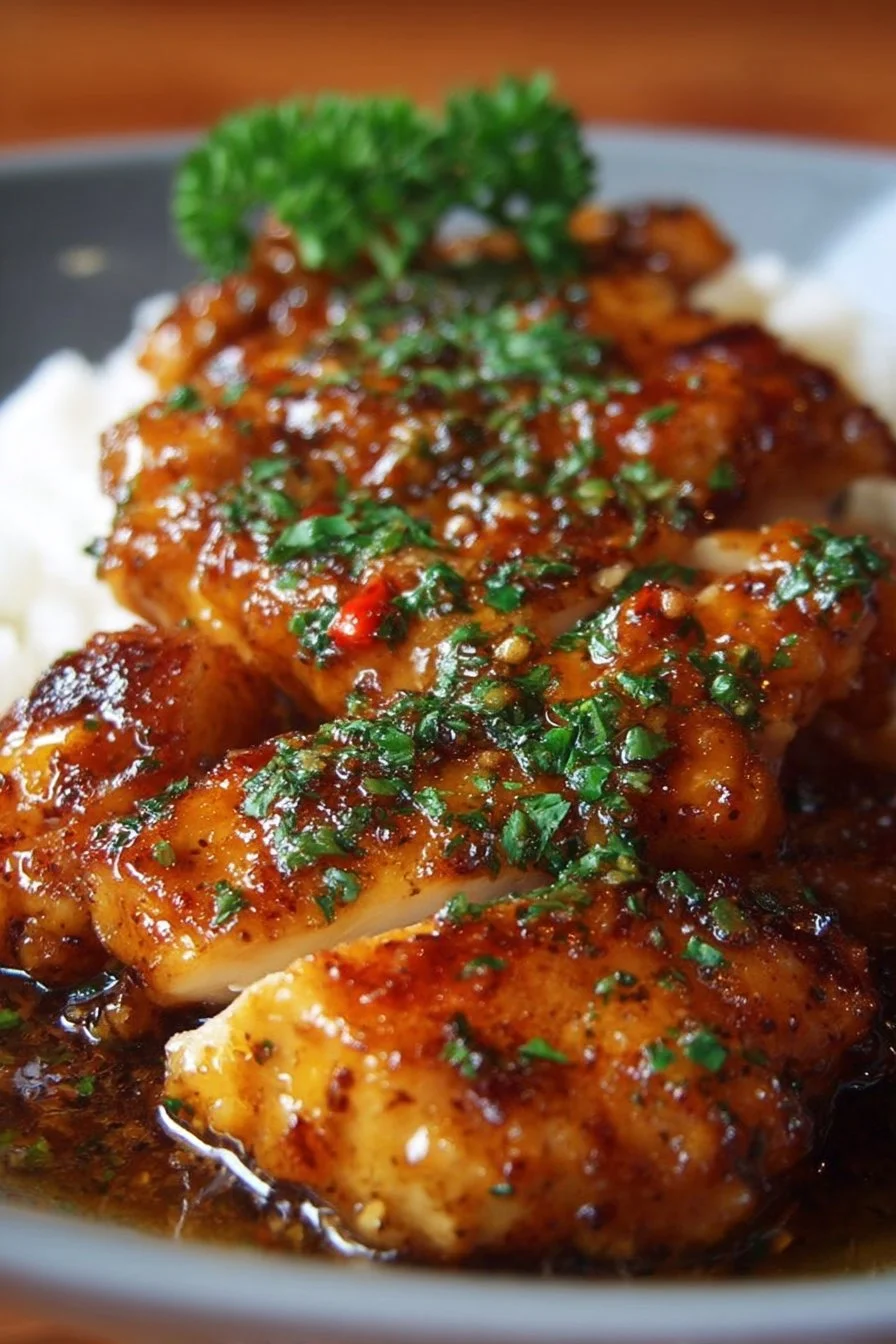 Delicious honey butter chicken served with sides on a plate