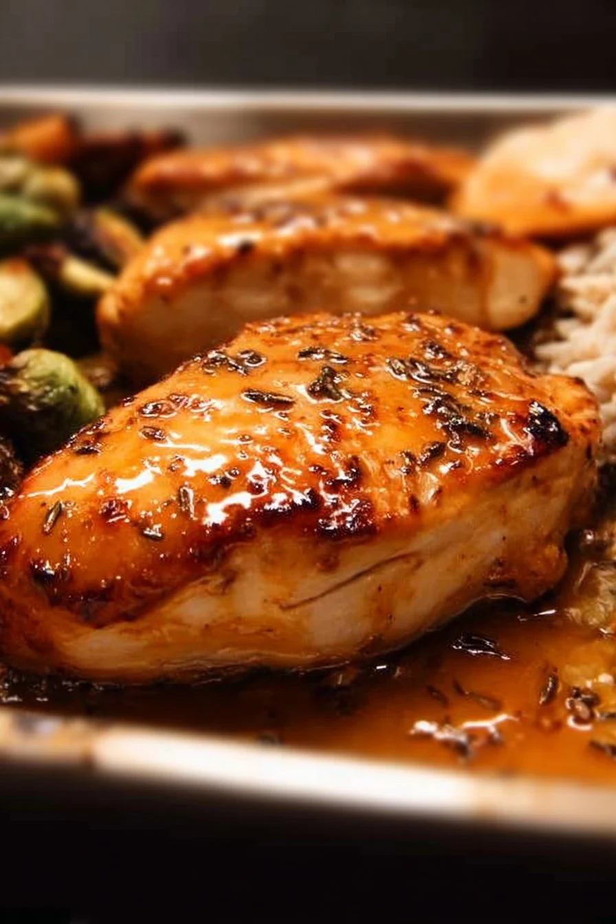 Maple Dijon Chicken 2 Maple Dijon Chicken dish garnished with herbs and served on a plate