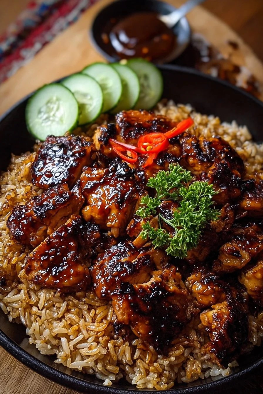 One-Pan Bold Honey BBQ Chicken Rice dish with vibrant colors and textures.