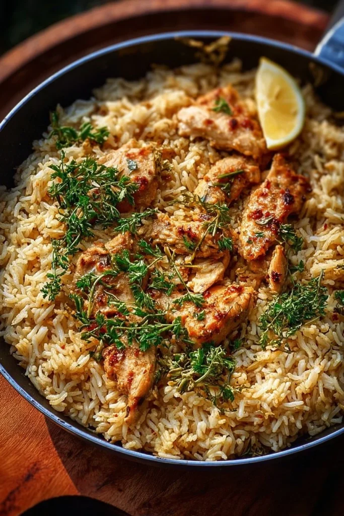 One-Pot Garlic Butter Chicken served with rice on a plate