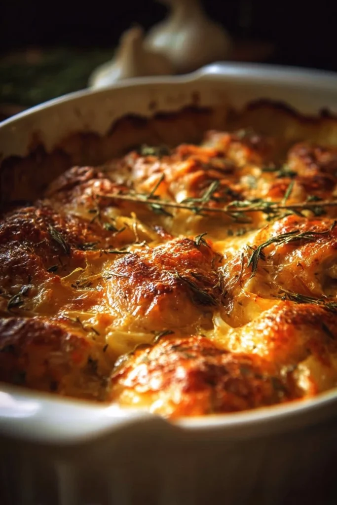 Delicious rotisserie chicken casserole ready to serve