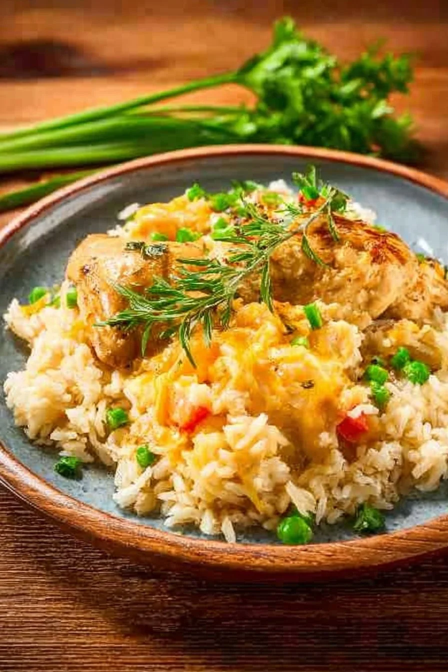 Slow Cooker Chicken and Rice 2 A bowl of slow cooker chicken and rice recipe, showcasing tender chicken and fluffy rice.