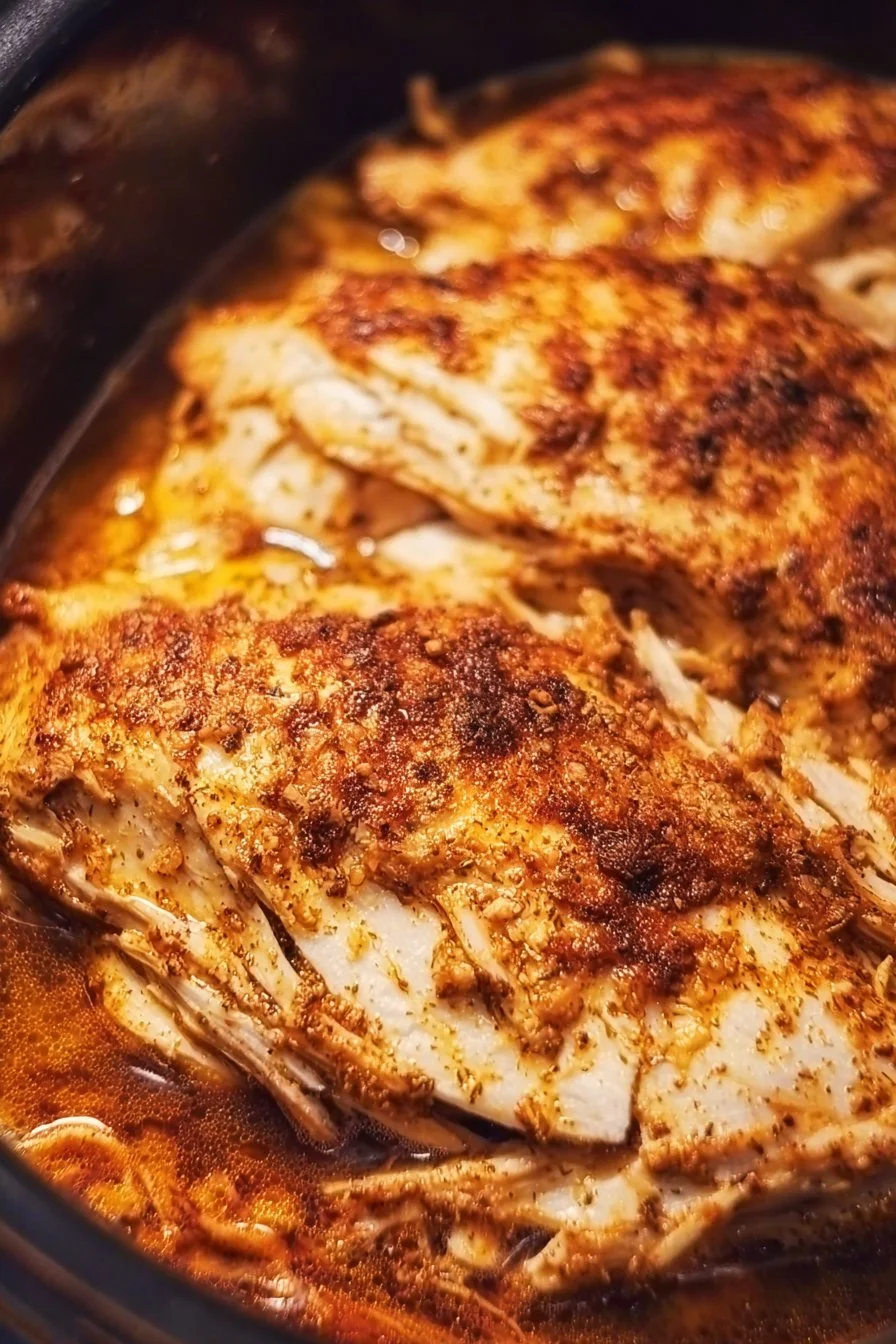 Delicious slow cooker pulled chicken ready to serve in a bowl.