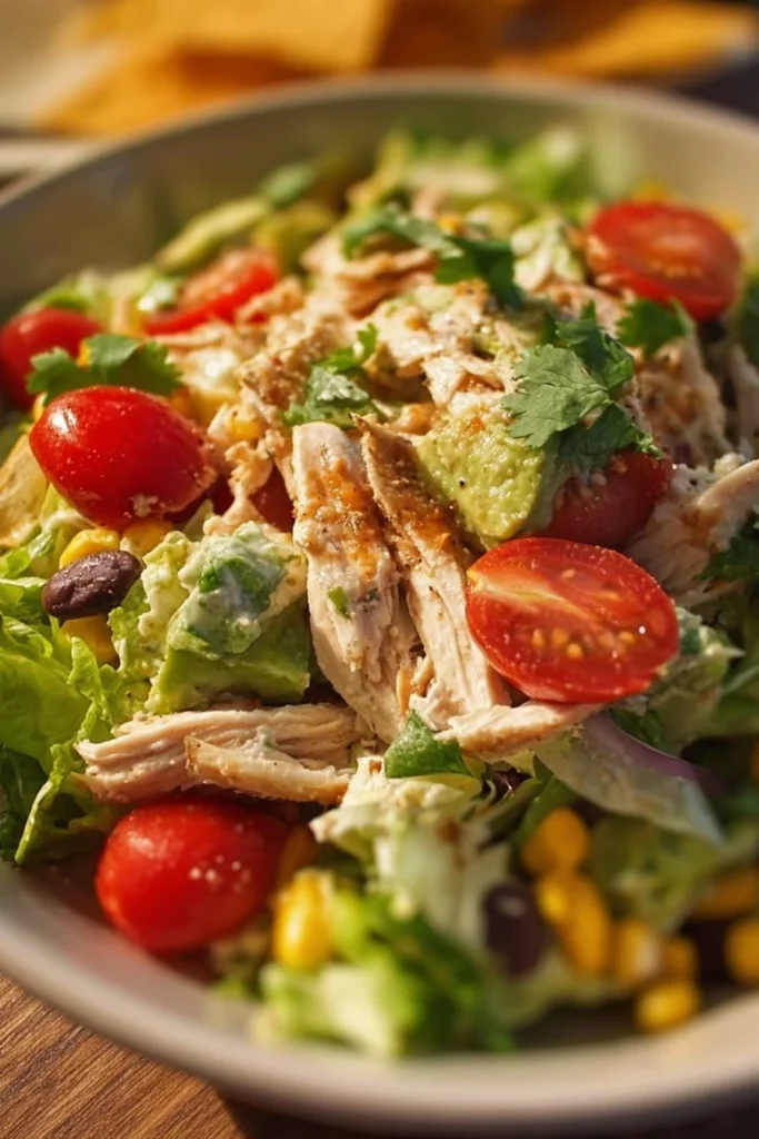 Delicious Southwest Chicken Salad with grilled chicken, black beans, and fresh vegetables