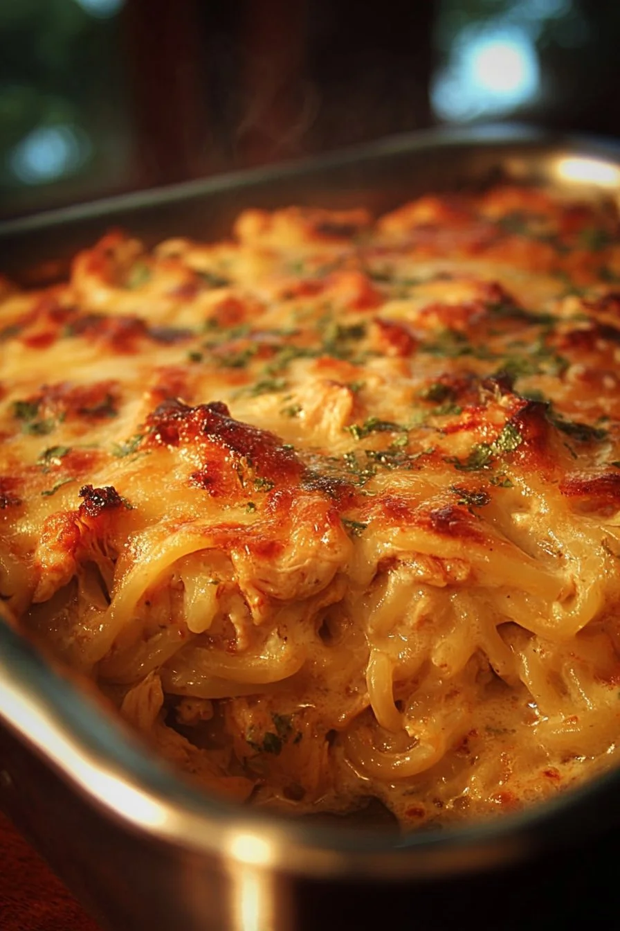 Spicy Southern Cheesy Chicken Spaghetti Casserole 2 Spicy Southern Cheesy Chicken Spaghetti Casserole served in a dish