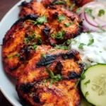 Deliciously grilled Tandoori Chicken marinated in spices, served with fresh herbs.