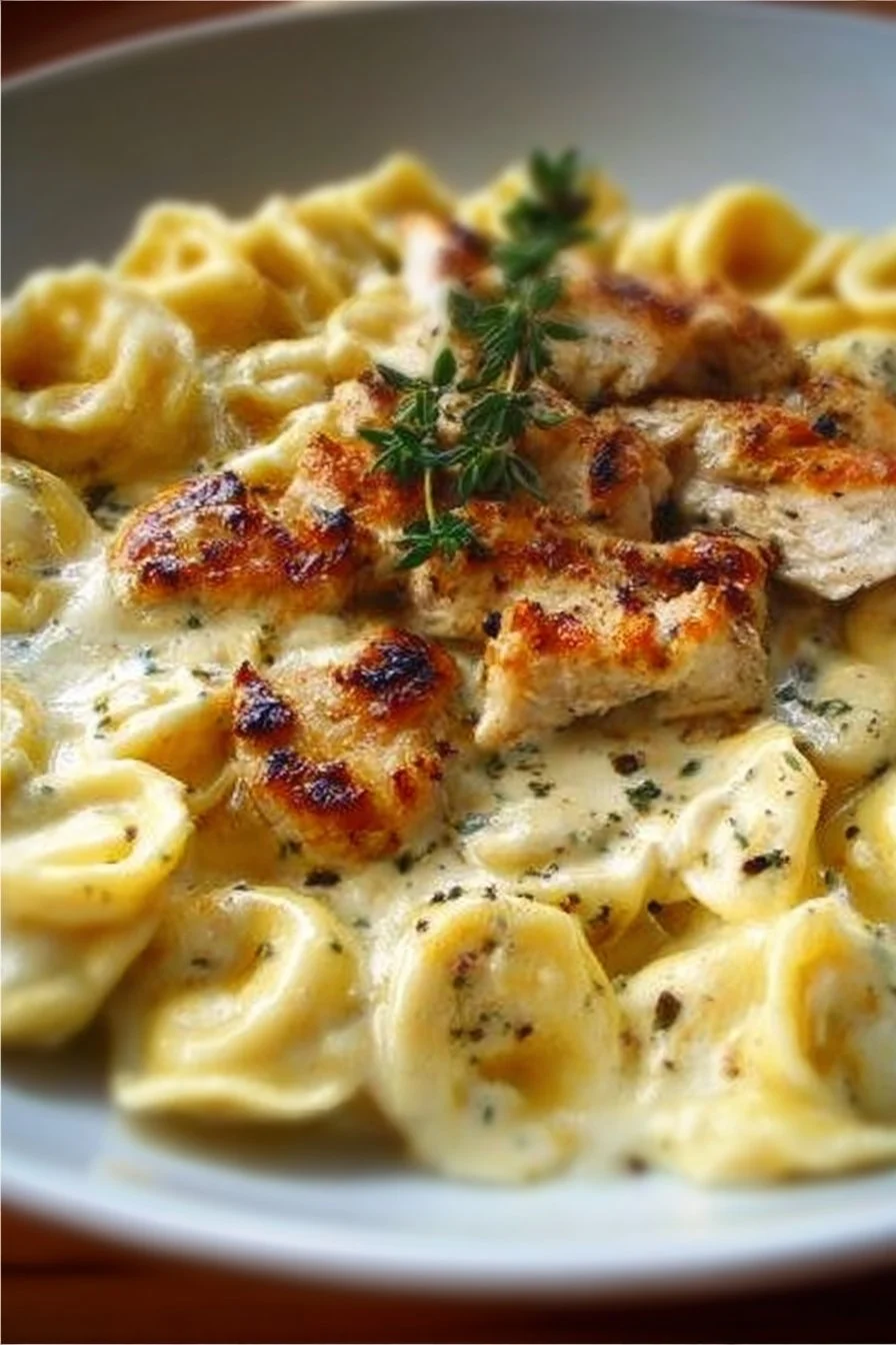 Asiago Tortelloni Alfredo with Grilled Chicken served with creamy sauce