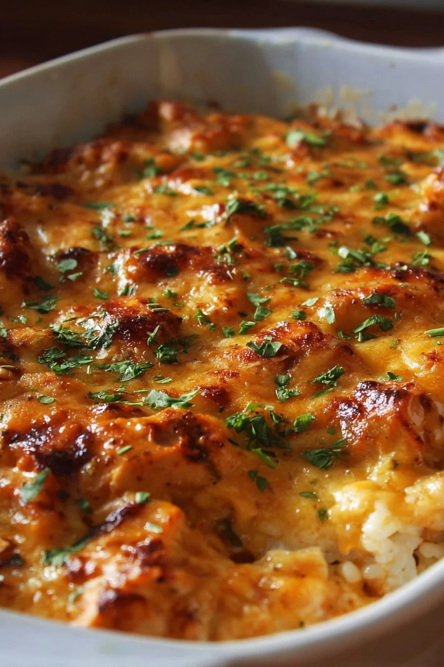 BBQ Ranch Chicken Casserole 3 BBQ Ranch Chicken Casserole with melted cheese and fresh ingredients
