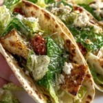 Delicious Caesar Salad Tacos topped with Romaine lettuce and Parmesan cheese.