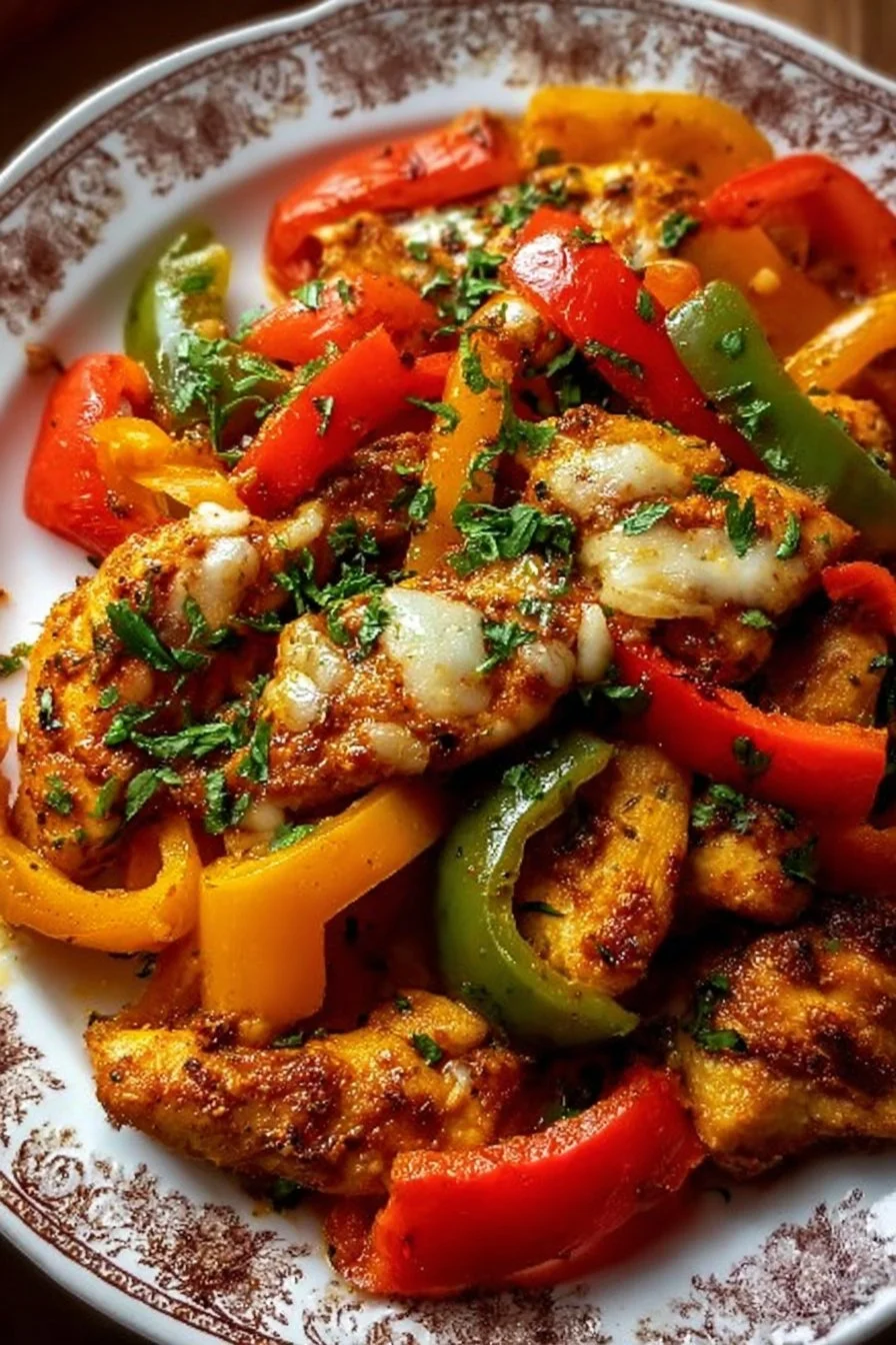 Cajun Chicken with Bell Peppers 2 Cajun Chicken with Bell Peppers served on a plate