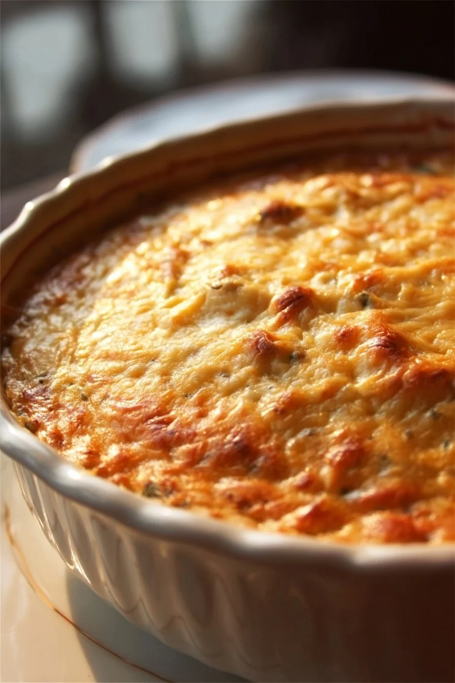 Delicious cheesy casserole topped with melted cheese and herbs