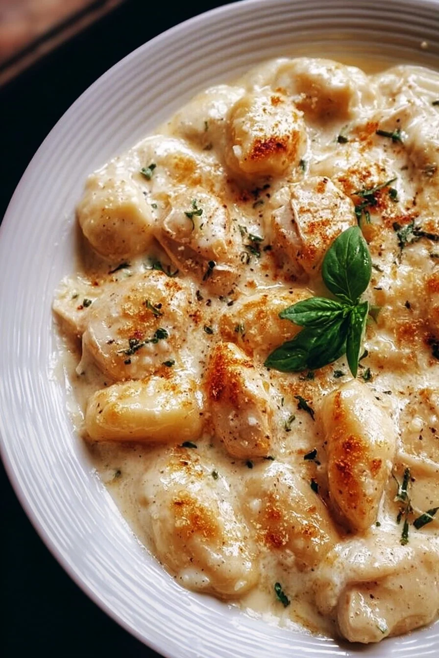 Delicious Chicken Alfredo Gnocchi served in a creamy sauce