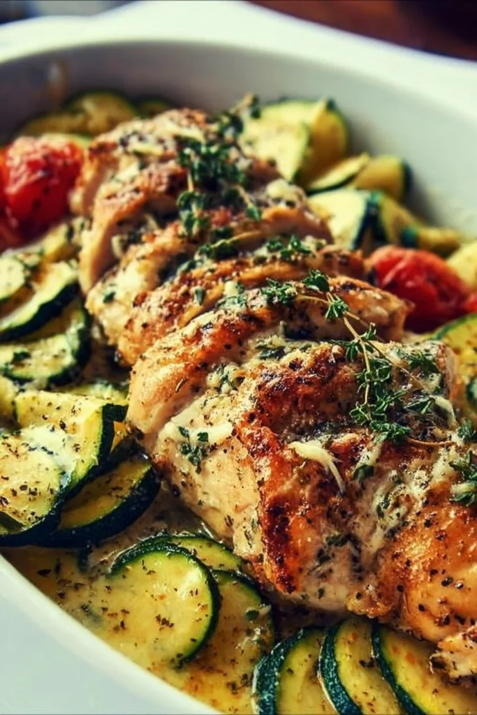Delicious Chicken and Zucchini One-Dish Meal served on a plate