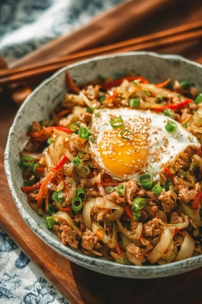 Delicious Chicken Egg Roll in a Bowl featuring fresh vegetables and savory chicken