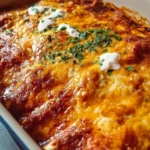 Delicious homemade Chicken Enchiladas topped with cheese and fresh ingredients.