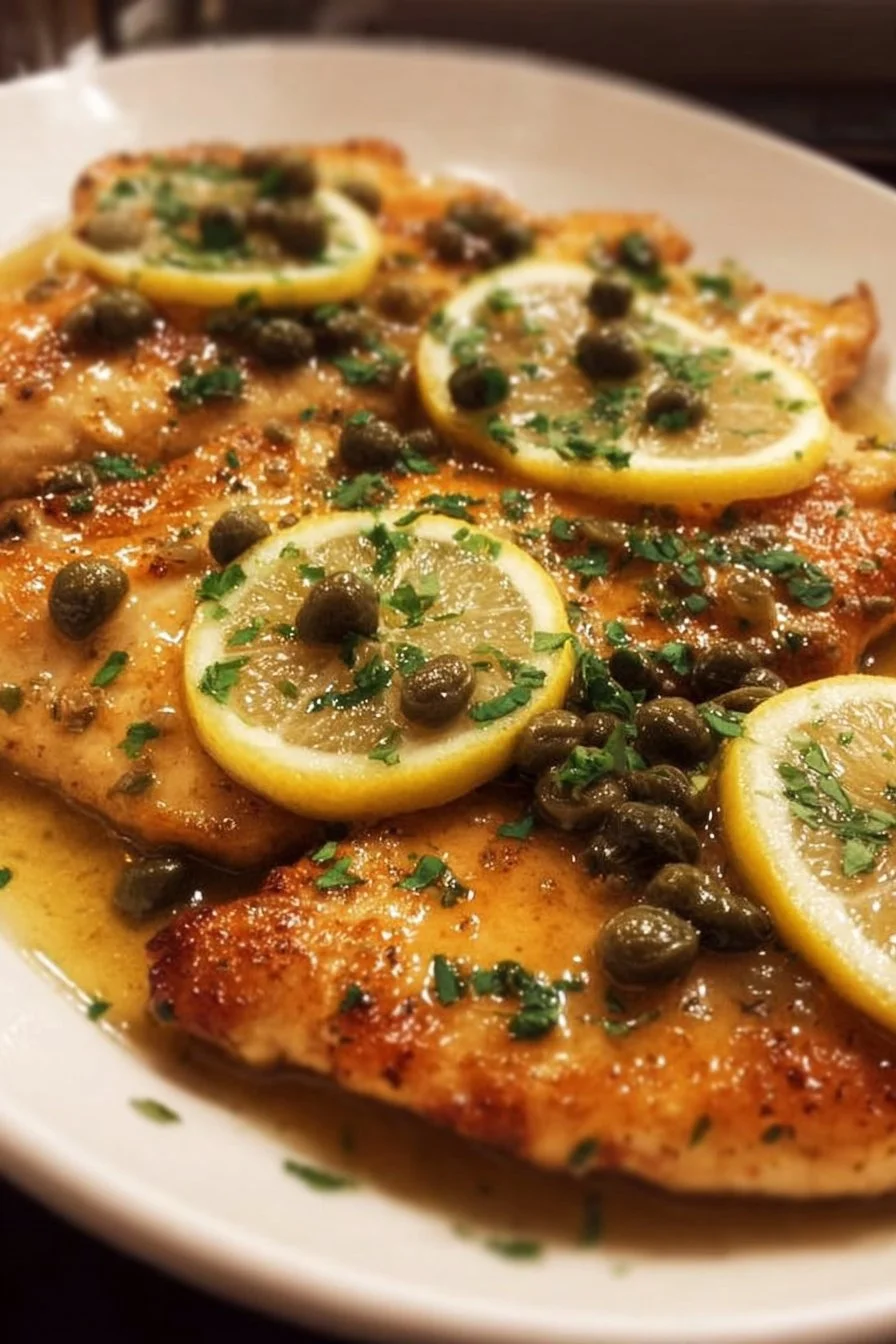 Delicious Chicken Piccata with lemon and capers served on a plate