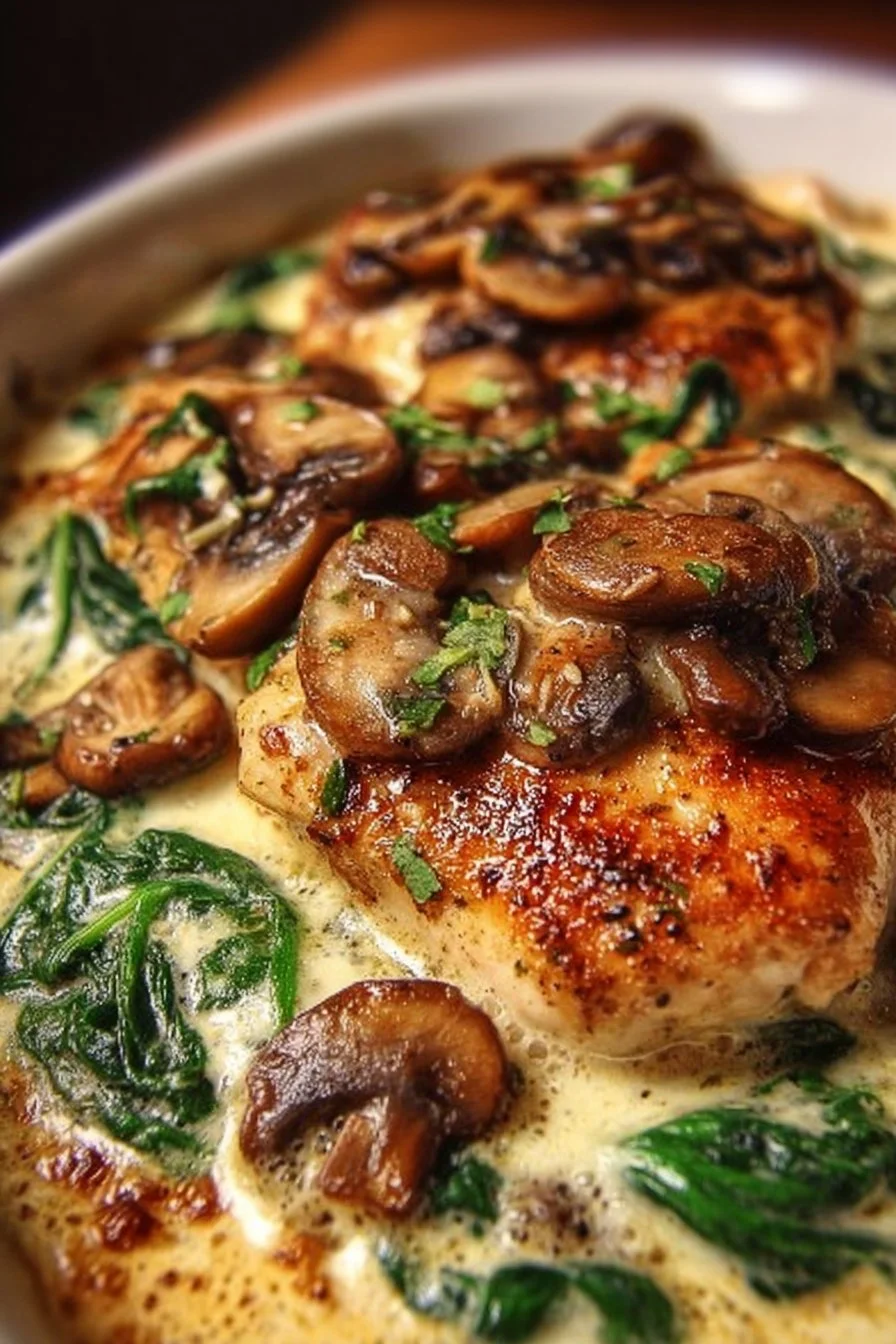 Chicken, Spinach, and Mushroom Bake