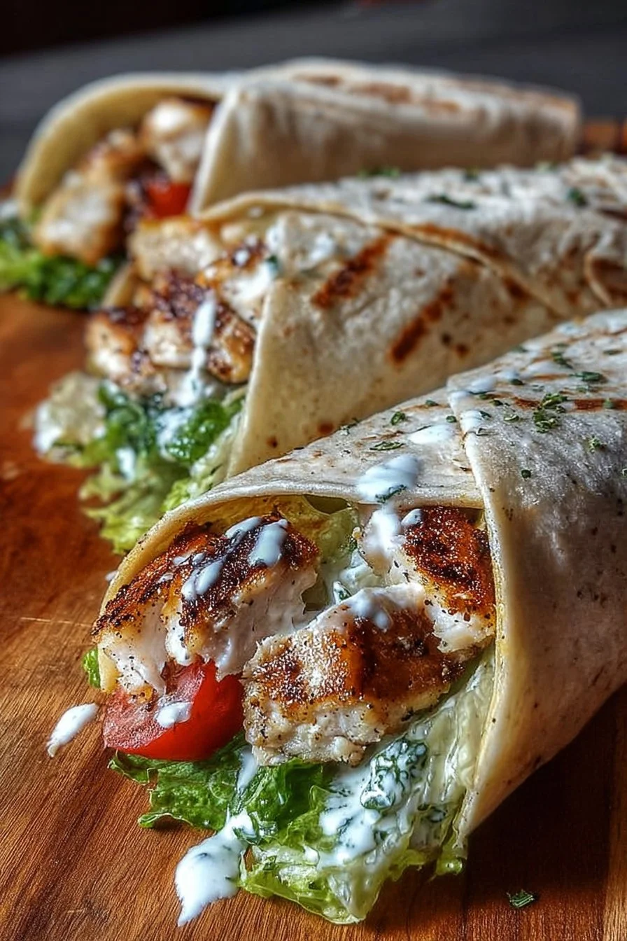 Crispy Grilled Lemon Herb Chicken Caesar Wraps 3 Crispy grilled lemon herb chicken caesar wraps with fresh ingredients