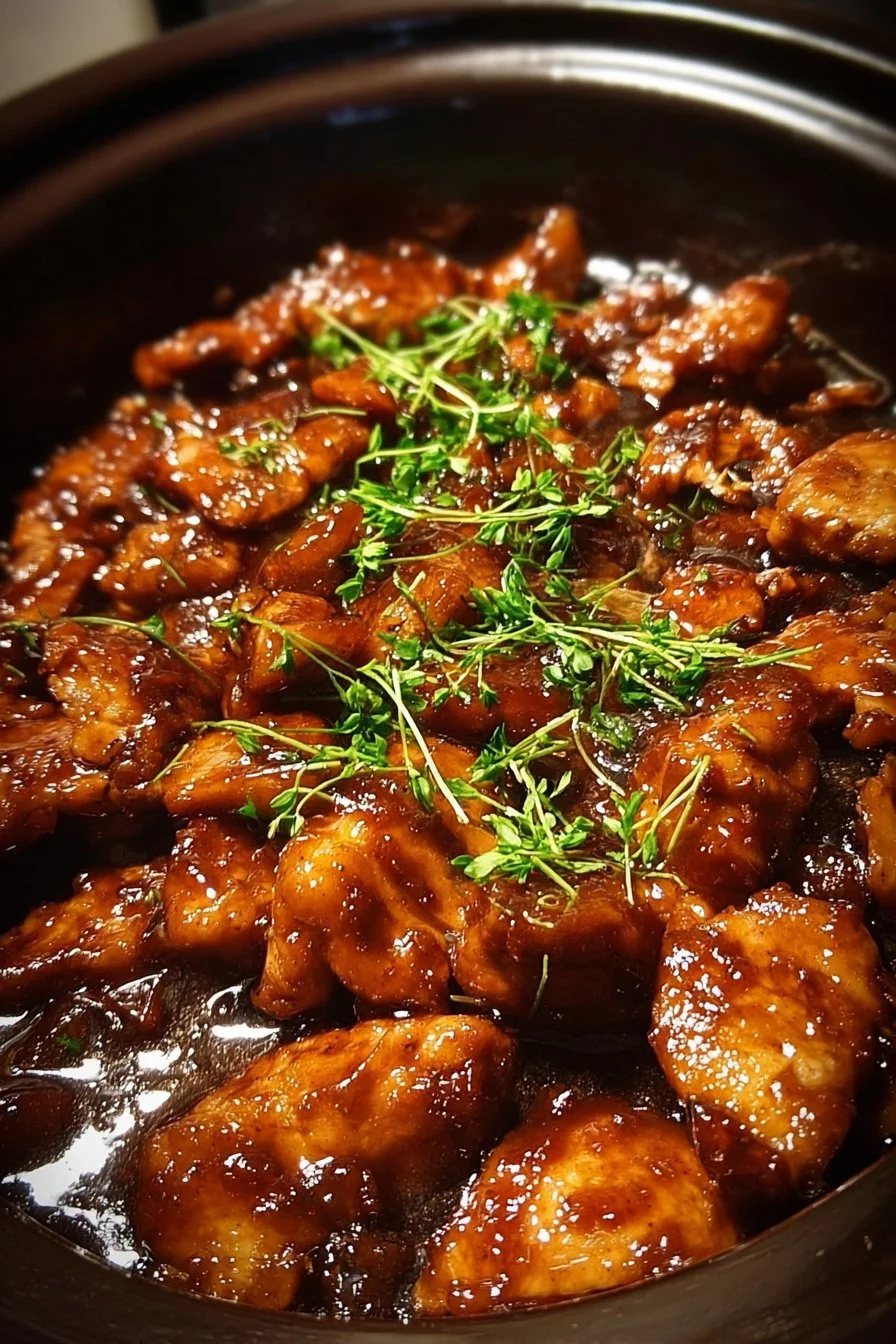 Crockpot Honey Garlic Chicken with garnishes on a plate