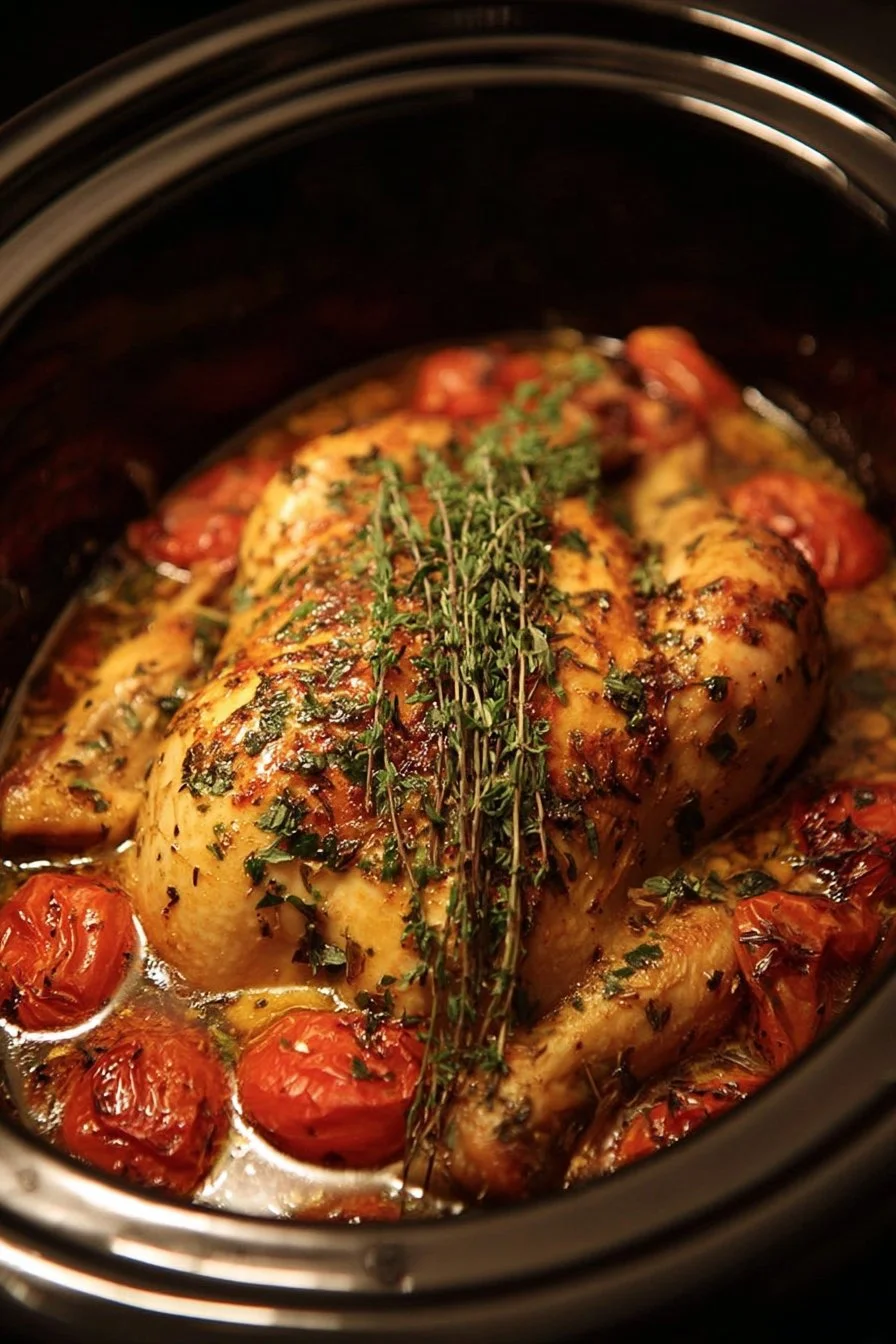Crockpot Marry Me Chicken dish served with creamy sauce and herbs.