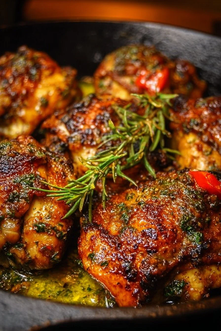 Cuban Mojo Chicken Thighs with herbs and spices on a plate