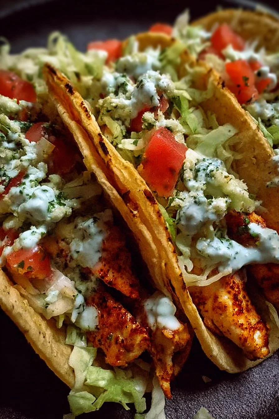 Dill Pickle Ranch Smash Chicken Tacos 3 Dill Pickle Ranch Smash Chicken Tacos topped with fresh ingredients