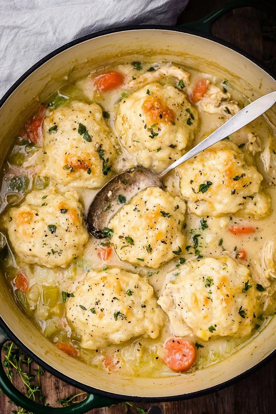 Warm and hearty Dutch Oven Chicken and Dumplings served in a bowl