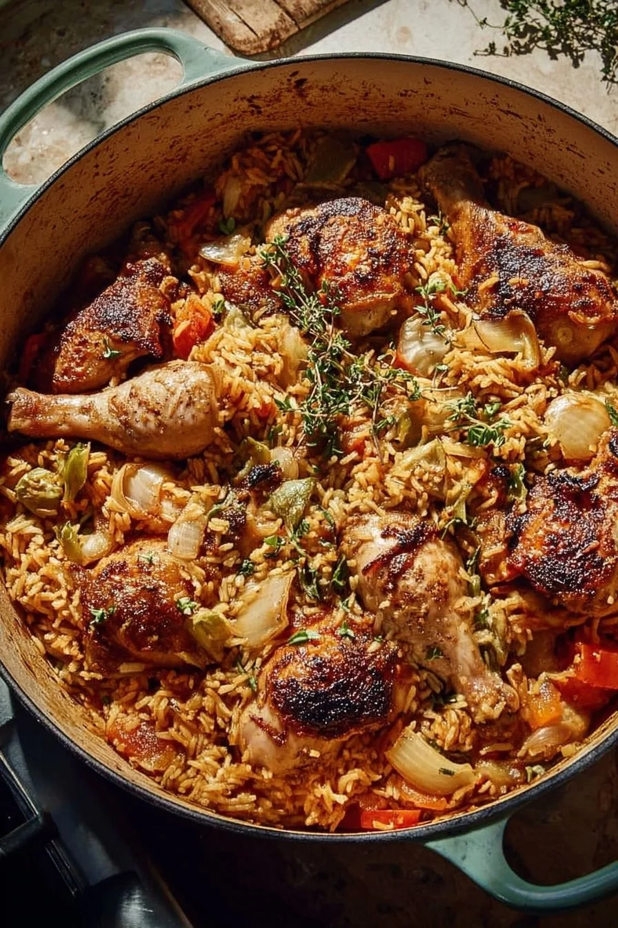 Savory Dutch Oven Chicken and Rice recipe with vibrant ingredients