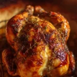 Juicy Dutch Oven roasted chicken with herbs and vegetables
