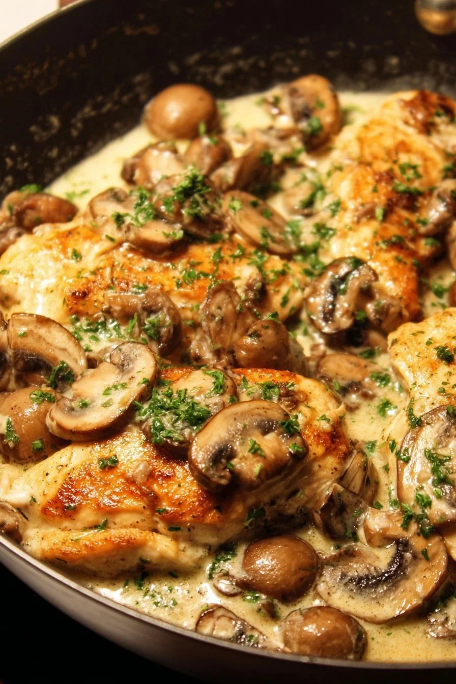 Easy garlic and mushroom chicken dinner recipe for a quick meal