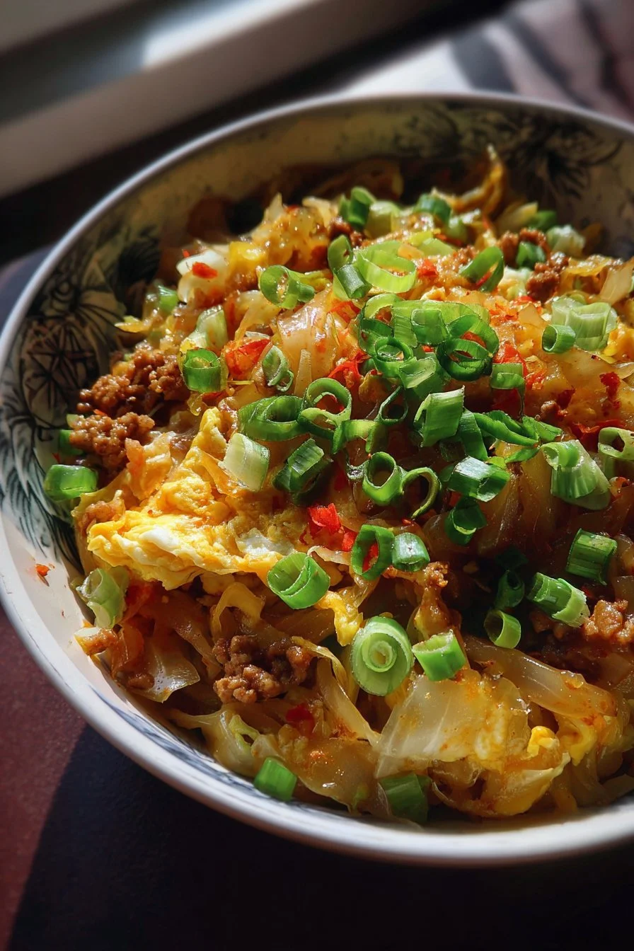 Egg Roll in a Bowl 3 Dish of egg roll in a bowl with vegetables and sauce