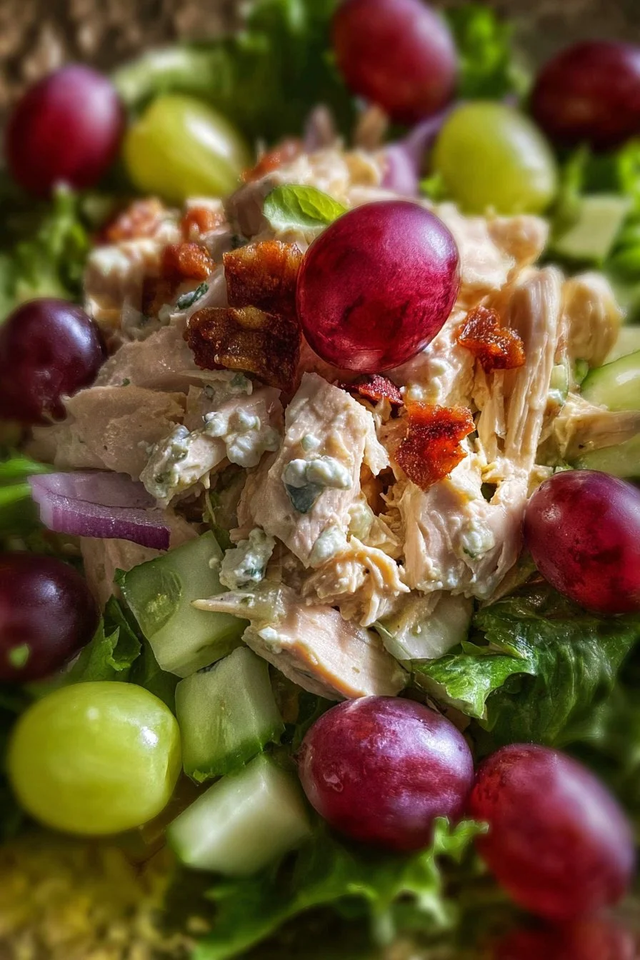 Fancy Nancy Chicken Salad 3 Fancy Nancy Chicken Salad served in a bowl with fresh herbs and vegetables.