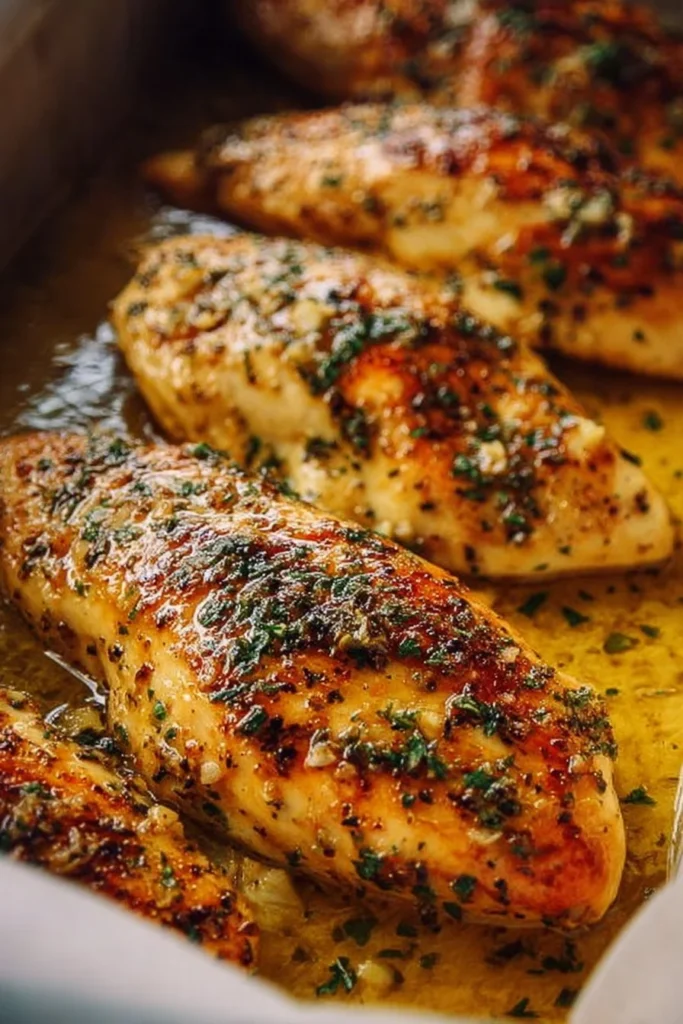 Delicious Garlic Butter Baked Chicken Breast ready to serve