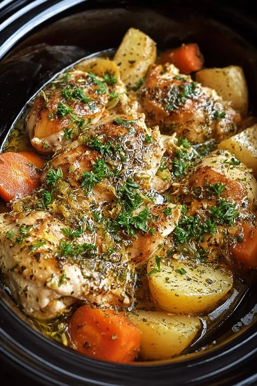 Garlic Butter Chicken cooked in a crockpot, golden and flavorful dish.