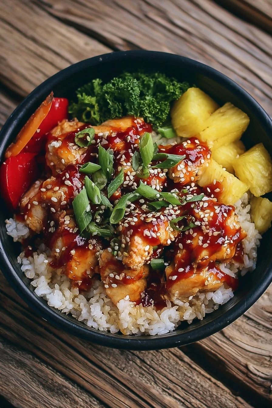 Hawaiian Chicken Bowl 3 Delicious Hawaiian Chicken Bowl with tender chicken and fresh vegetables