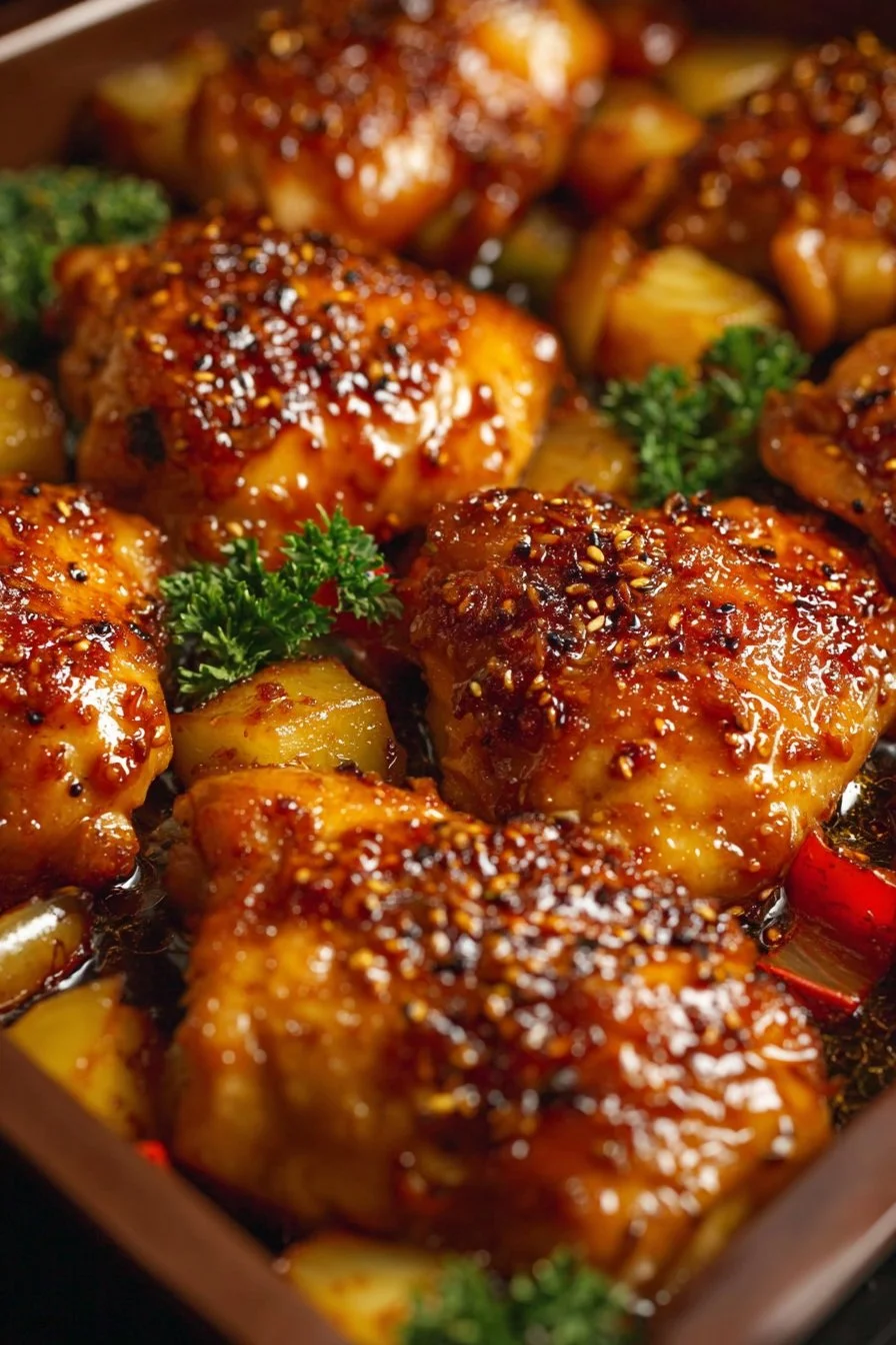 Hawaiian Chicken Sheet Pan with colorful vegetables and tropical flavors