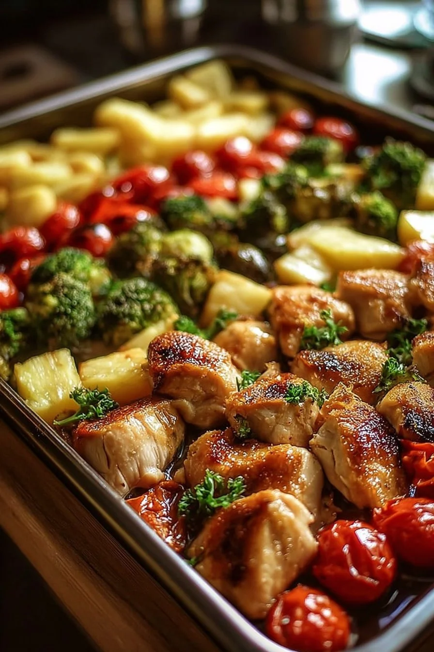Hawaiian Chicken Sheet Pan Dinner 3 Hawaiian Chicken Sheet Pan Dinner with colorful vegetables and spices